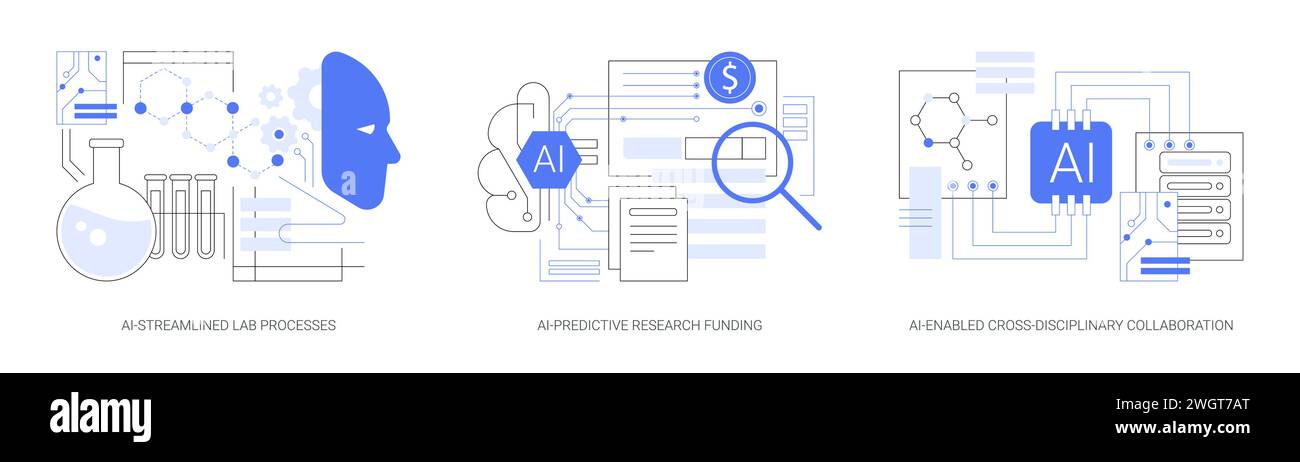 KI im wissenschaftlichen Projekt abstrakte Konzeptvektorillustrationen. Stock Vektor