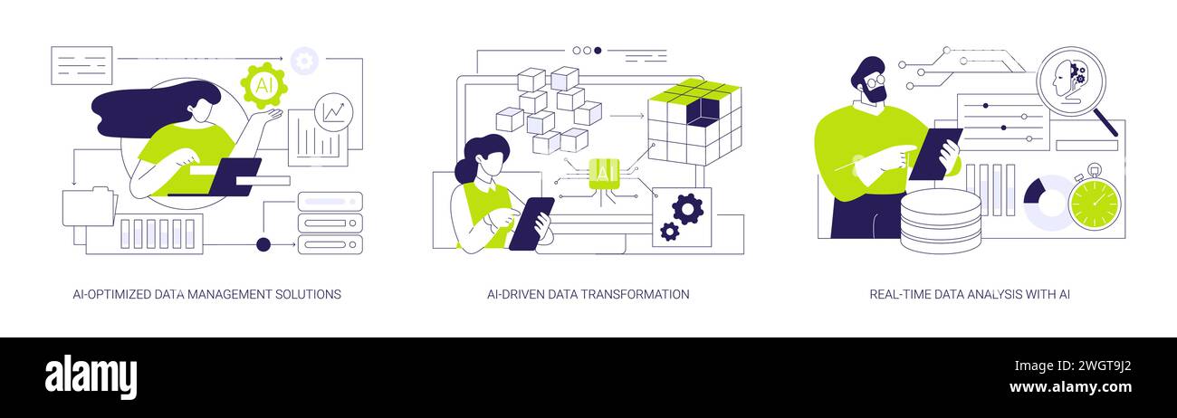 KI-Technologie in der Datenanalyse abstrakte Konzeptvektorabbildungen. Stock Vektor