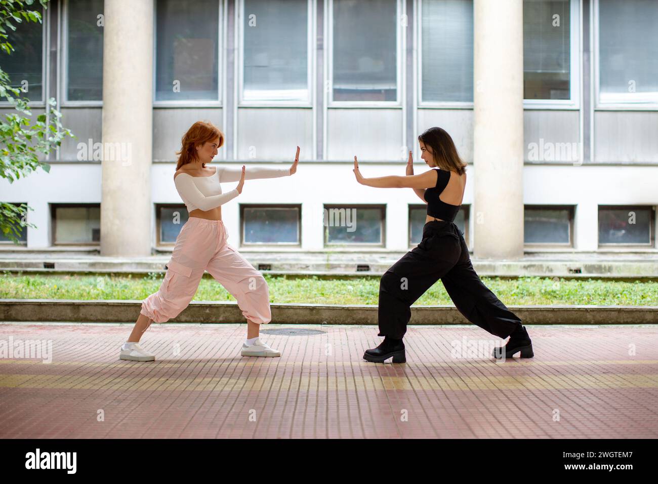 Zwei junge Frauen in der Kampfkunst posieren Stockfoto