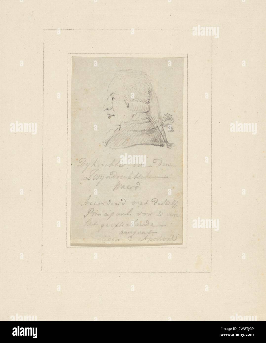 Dijkrichter van de Zwyndrechtse Waard, 1772 - 1844 Zeichenpapier. Anonyme historische Person porträtiert Stockfoto