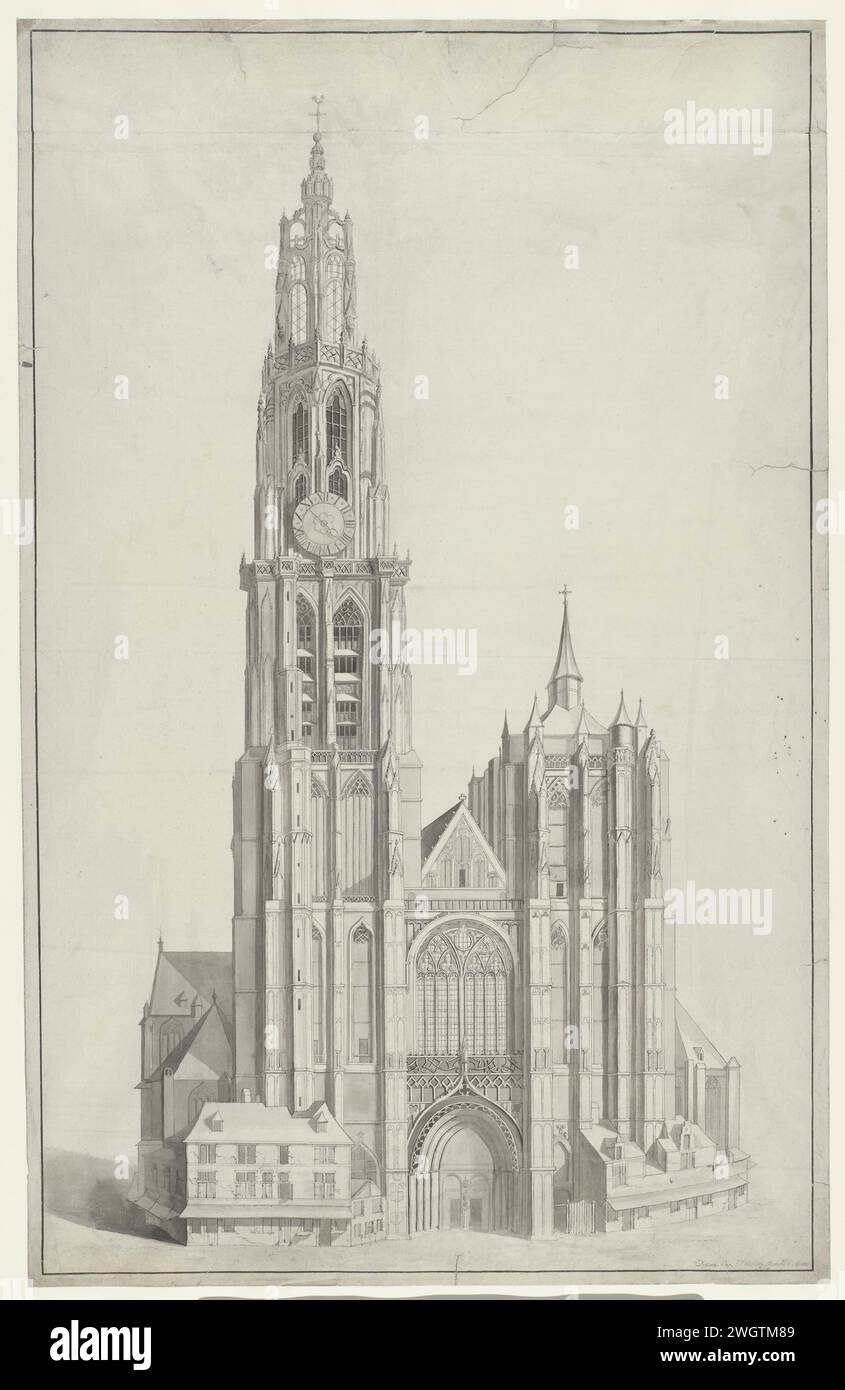 Kathedrale in Antwerpen, Ignatius Joseph van den Berghe, 1781 Zeichenpapier. Tintenstift / Pinselkirche (außen) Onze-Lieve-Vrouwekathedral Stockfoto