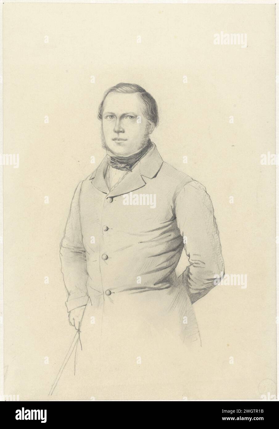 Porträt von Nicolaas Rüben (?), Jan Caramelli, 1826 - 1881 Zeichenpapier. Anonyme historische Person, die allein dargestellt wird. Historische Personen Stockfoto