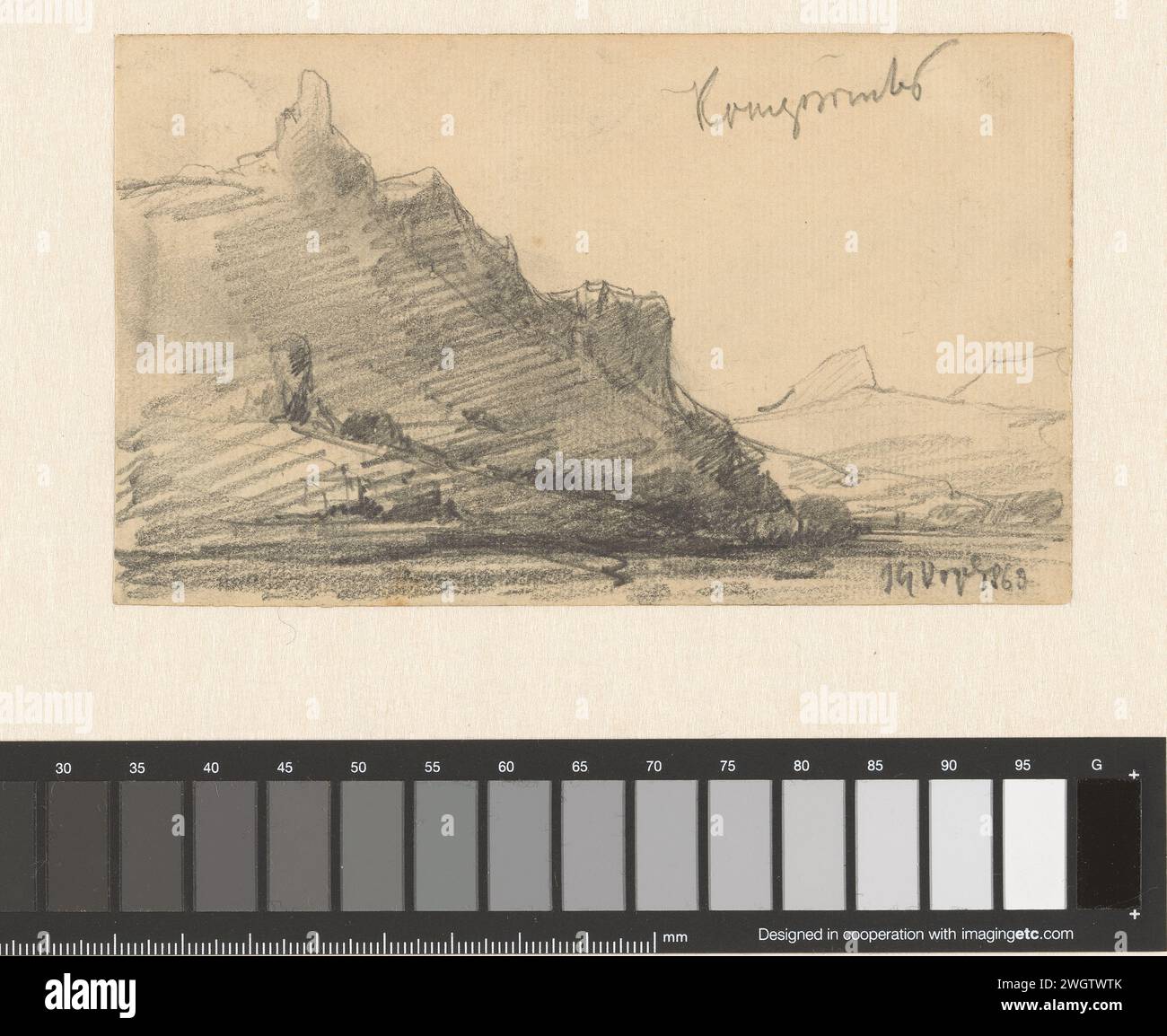 Berglandschaft Johannes Gijsbert Vogel, 1868 Zeichenpapier. Kreideberge Stockfoto