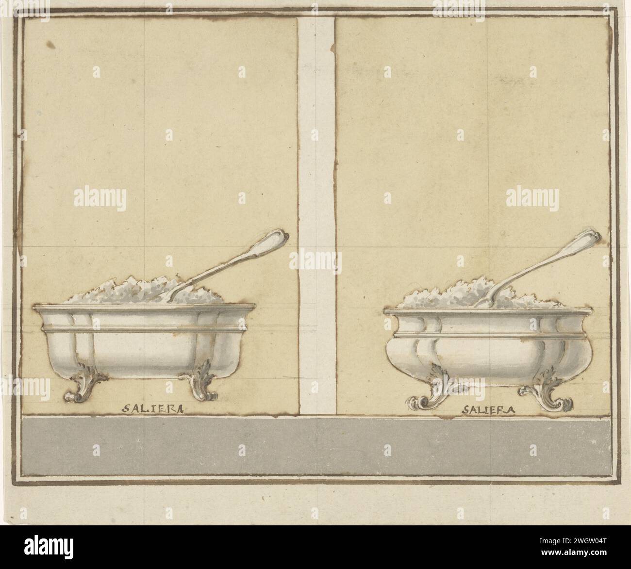 Zwei Entwürfe für Salzgefäße, ca. 1760 - ca. 1765 Rom-Papier. Tinte. Graphitstift/Pinsel Salzkeller, Salzstreuer Stockfoto