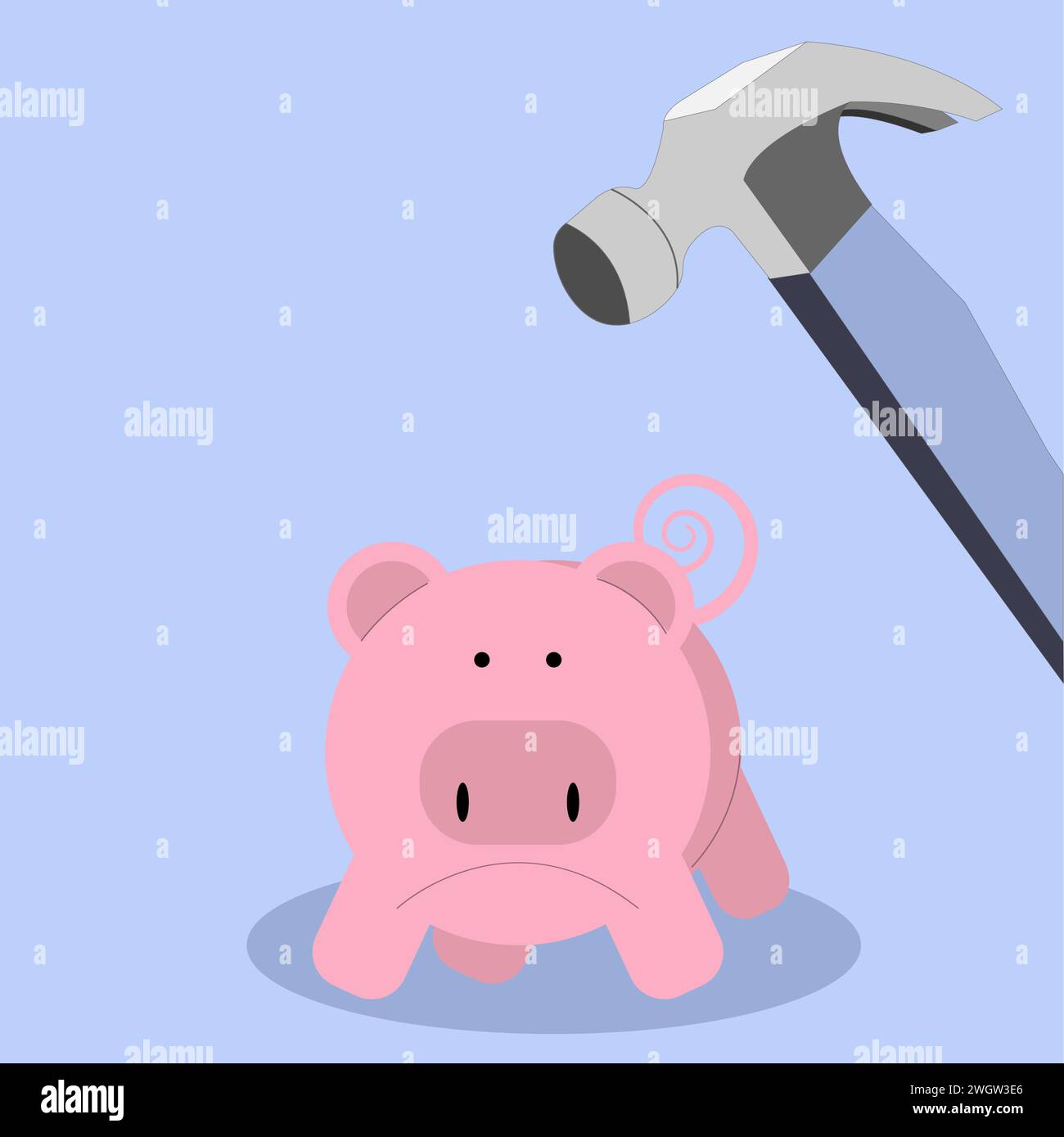 Hammer bricht in die Piggy Bank ein, taucht in das Sparkonzept ein oder nimmt es mit Stock Vektor