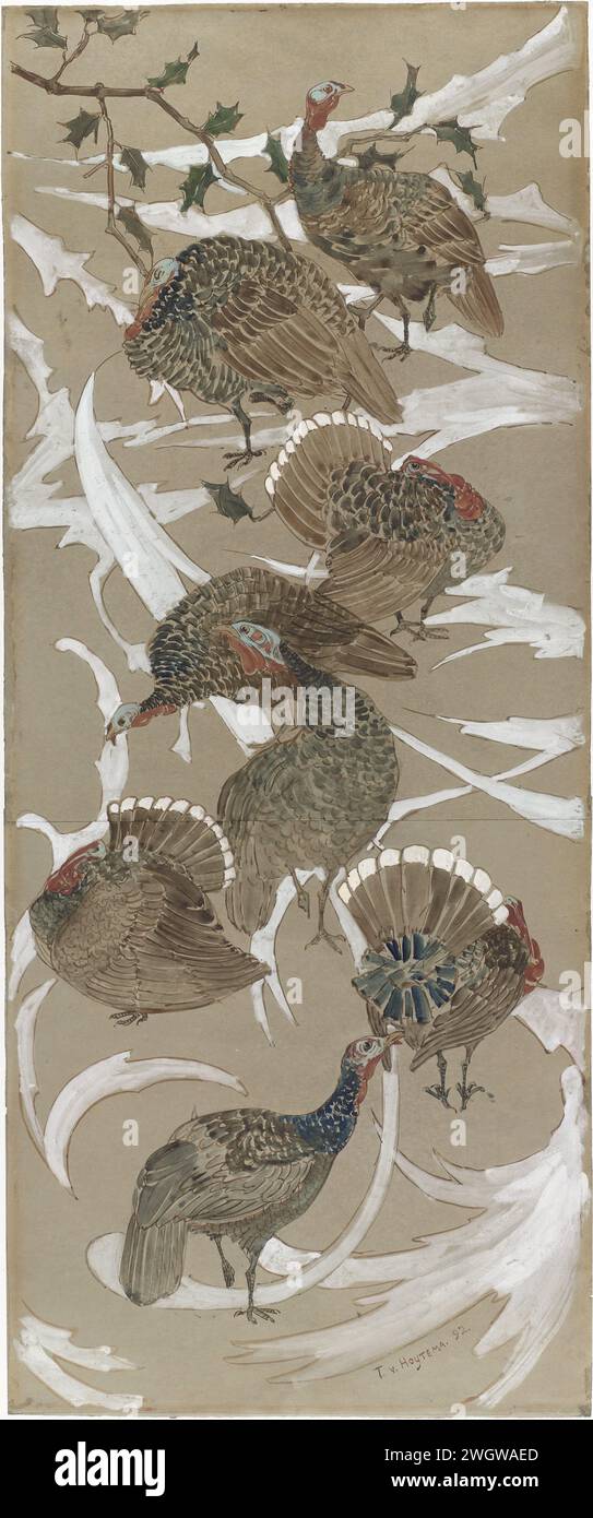 Acht Truthühner, Theo van Hoytema, 1892 Zeichenpapier. Deckfarbe. Aquarell (Farbe) Pinsel Walker und Läufer Vögel: truthahn Stockfoto