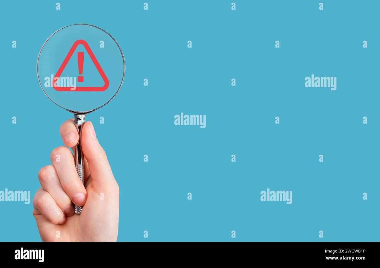 Warnschild, Gefahr, Warnsymbol. Ausrufezeichen in Dreieck. Banner-Hintergrund Stockfoto