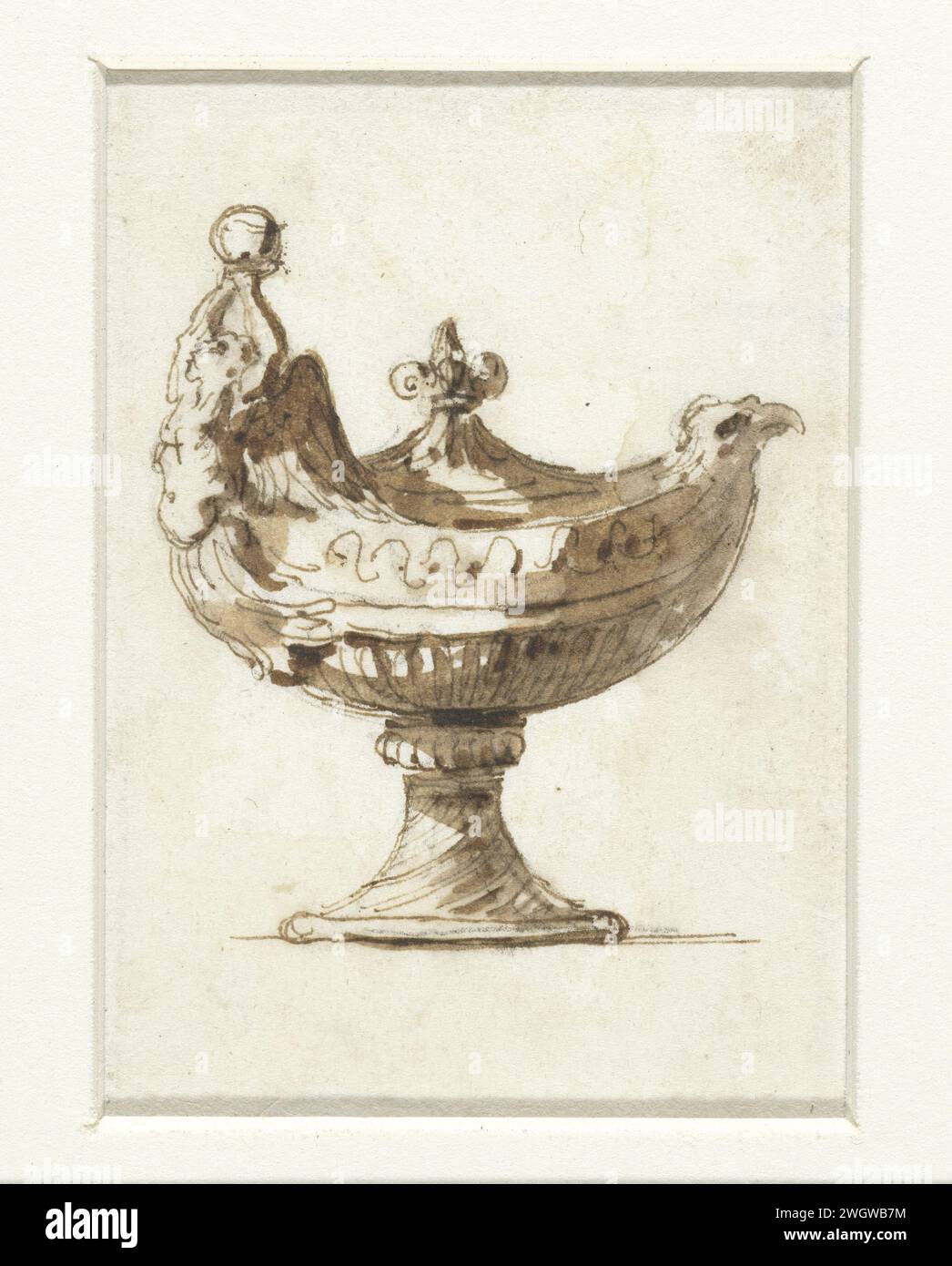 Paneelvulling vergibt Auszeichnung Van de Roomse MIS, Etienne de Lavallée -Pousin, 1750 - 1793 Zeichenplatte mit Attributen der römischen Messe: Bücher, Kelch, Dose, Paten, Deckel und Kerzen. Papier. Tinte. Kreideschreiber / Bürstengefäße und Utensilien, die in der Kirche verwendet werden Stockfoto