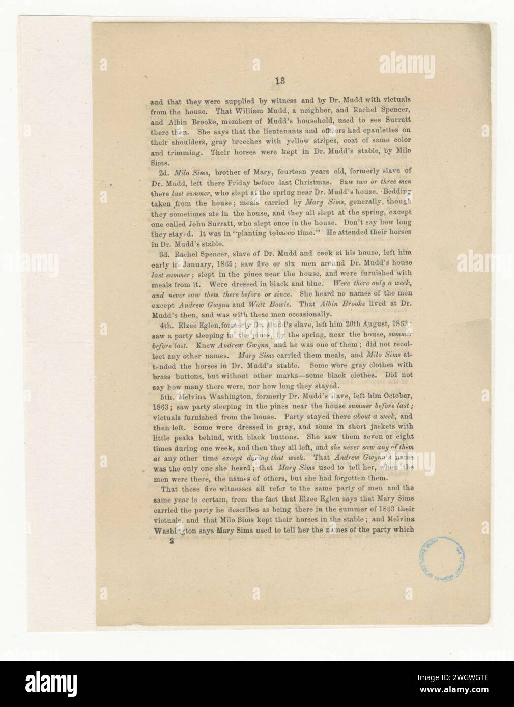 Argumentation von Thomas Ewing jr. Zur Rechtsprechung und zum Recht und zur Beweislage im Fall Dr. Samuel A. Mudd Stockfoto