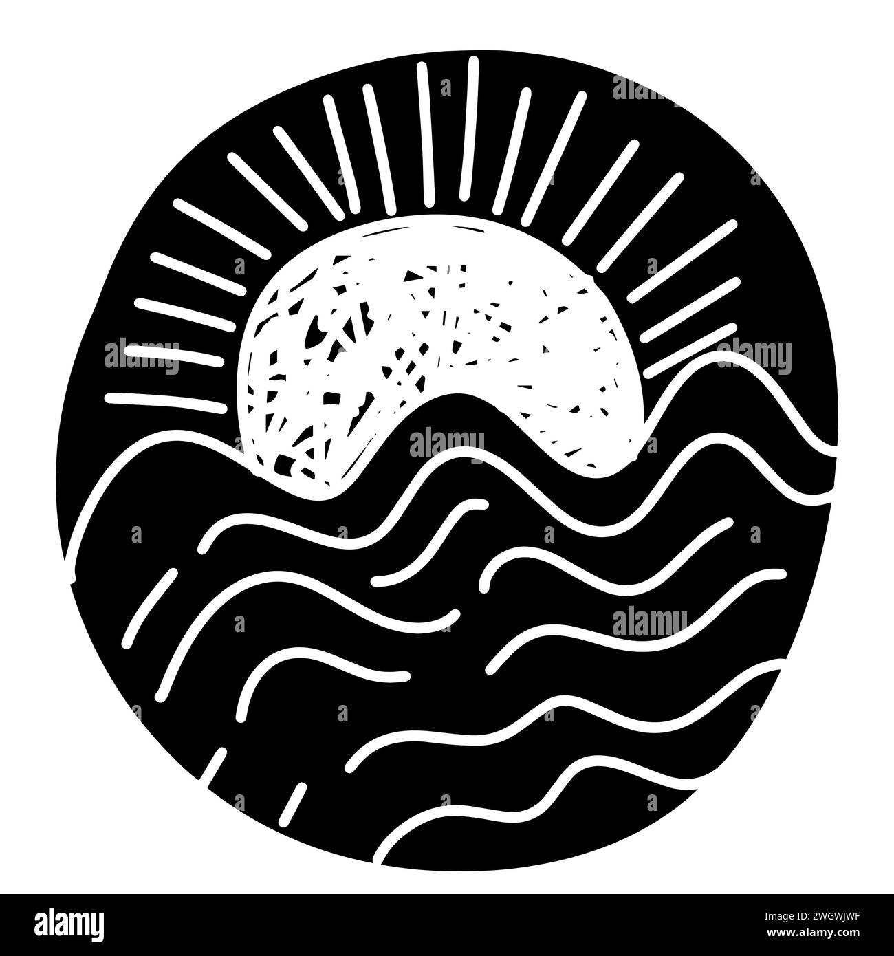 Schwarzes Grafikelement Meer und Sonne. Vektorabbildung Stock Vektor