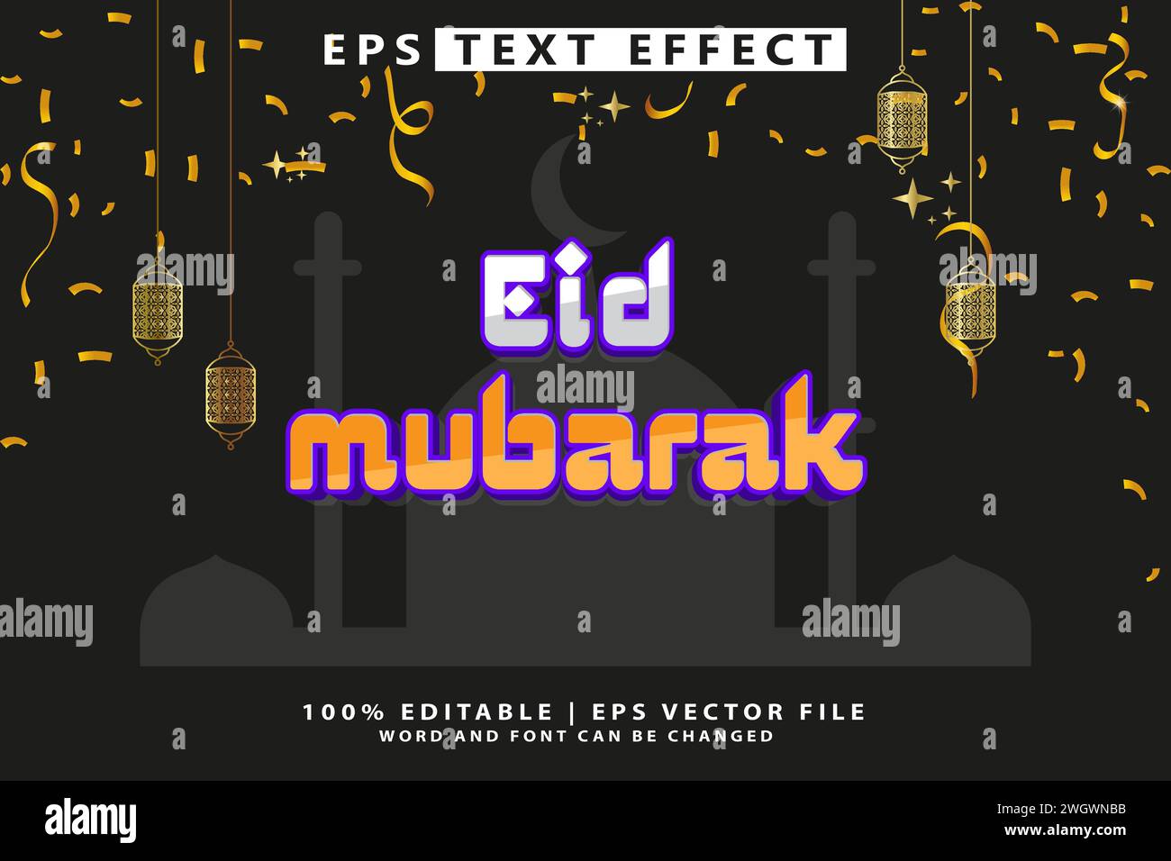 EID mubarak bearbeitbarer Texteffekt Stock Vektor
