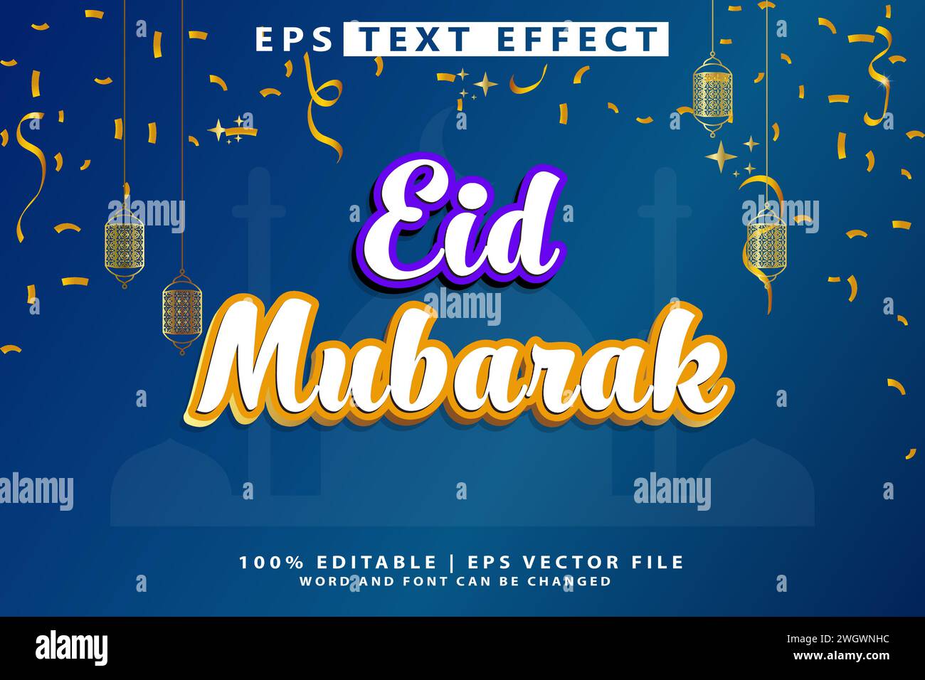 EID mubarak bearbeitbarer Texteffekt Stock Vektor