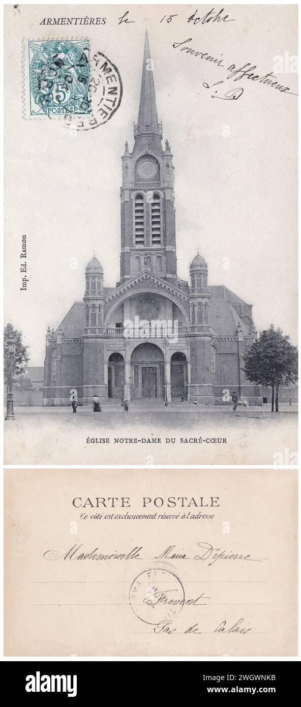 Armentières - Eglise Notre Dame du Sacré Cœur - Verso & Recto. Stockfoto