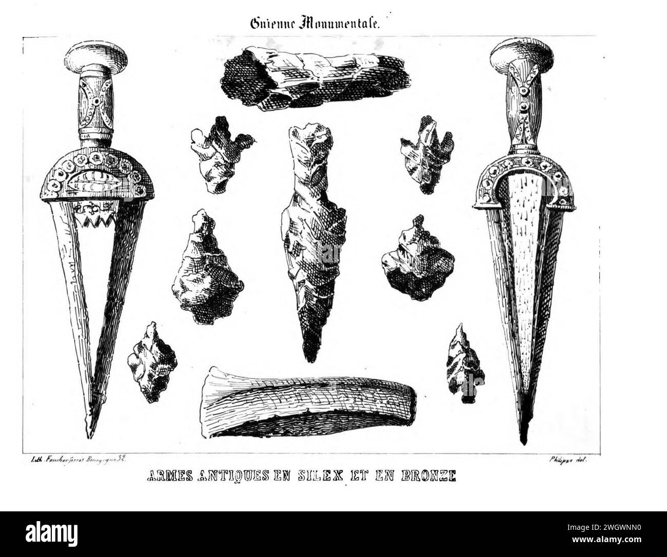 Armes Antiques en Silex et Bronze. Stockfoto