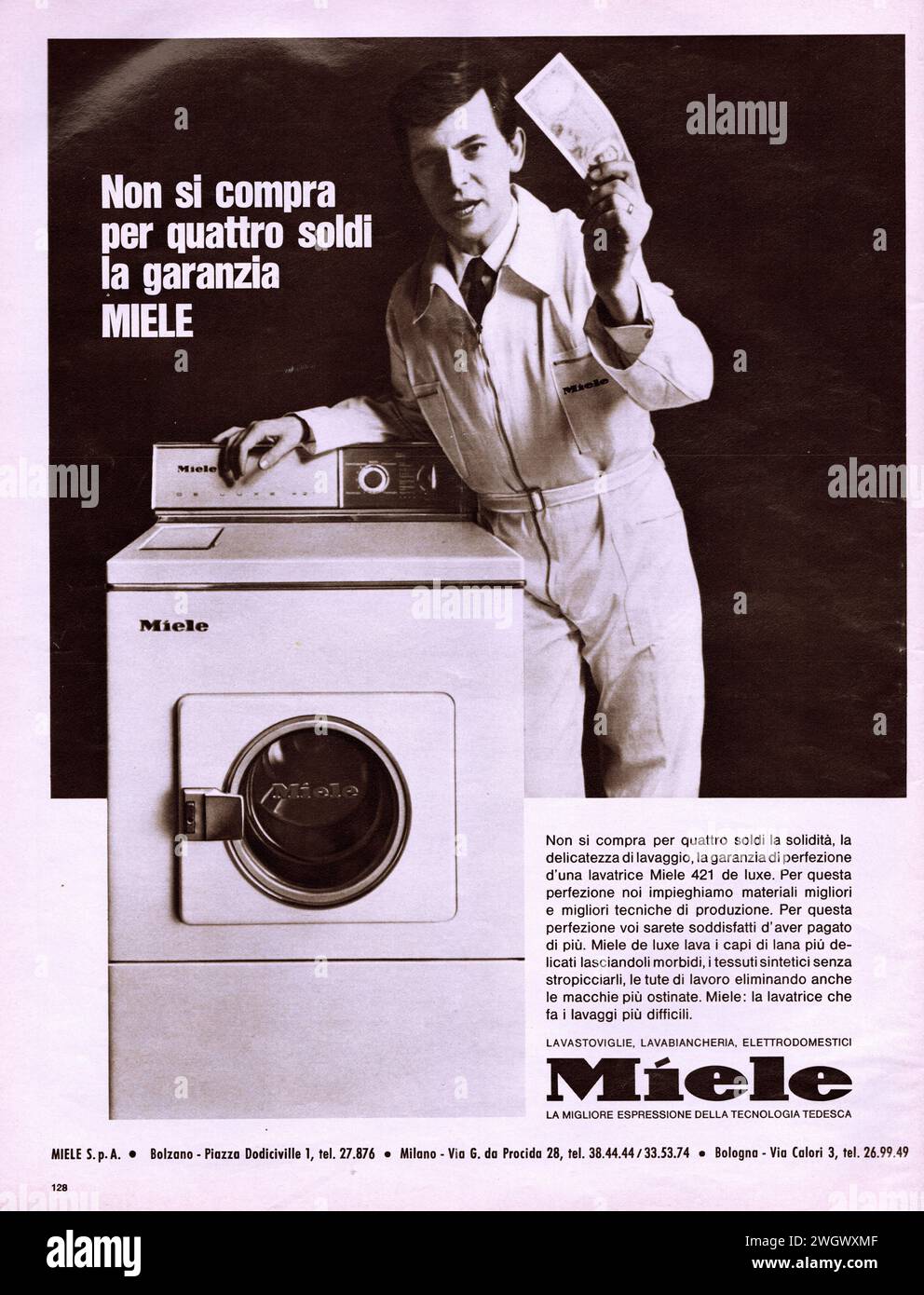 Miele Waschmaschine Miele pubblicità di una vecchia rivista in italiano Stockfoto