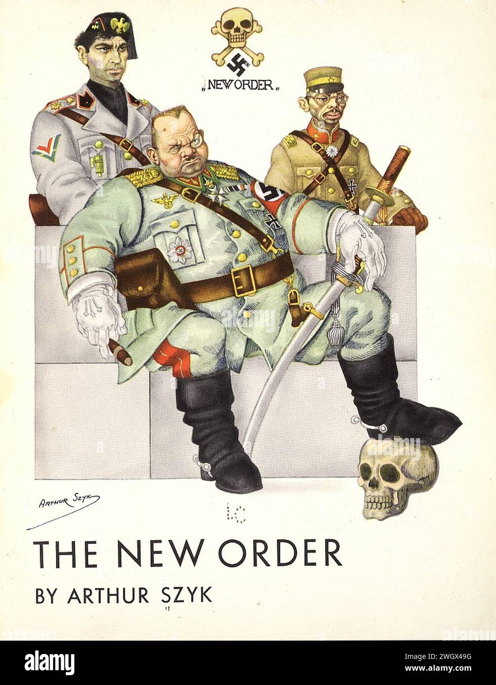 Arthur Szyk 1894-1951 die neue Ordnung 1941 Karikaturen der Goering italienischen faschistischen Hideki Tojo Anti-nazi ati-faschistischen Zeichnung Illustration Stockfoto