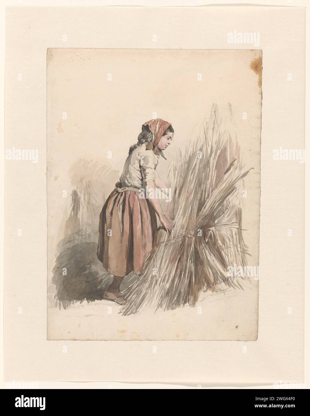 Mädchen mit Kopftuch, arbeitet auf dem Land, Anton Mauve, 1848 - 1888 Zeichenpapier. Kreidepinselernte Stockfoto