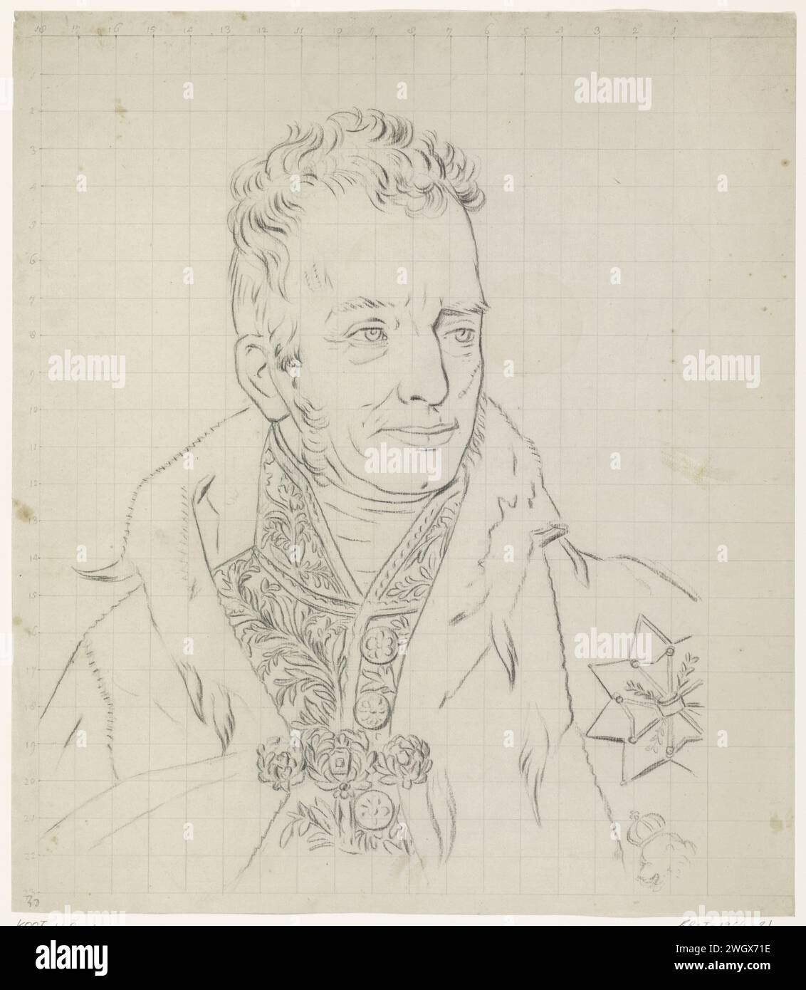 Porträt von Willem I., Willem Bartel van der Kooi, 1778 - 1836 Zeichenpapier. Bleistift. Historische Personen aus Kreide Stockfoto