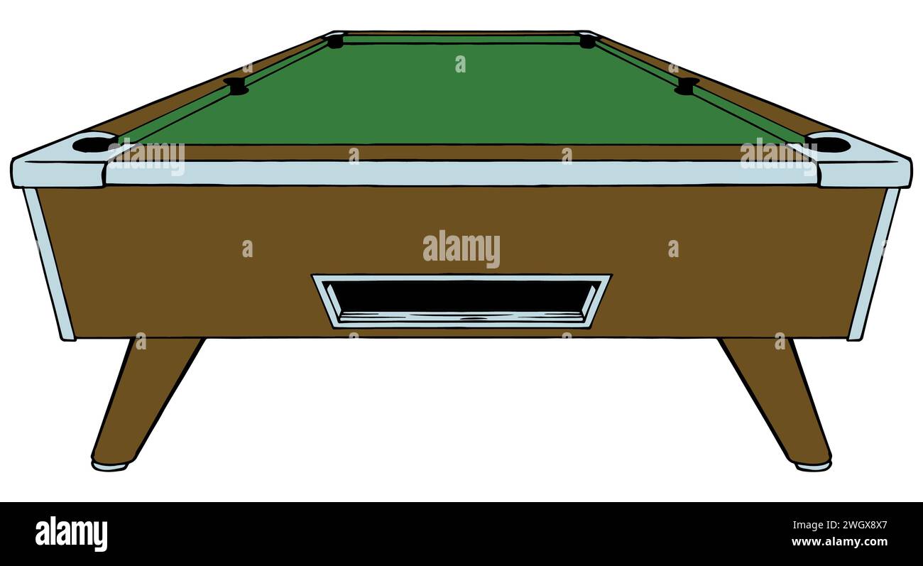 Abbildung eines typischen Holzbillardtisches am Pool Stockfoto