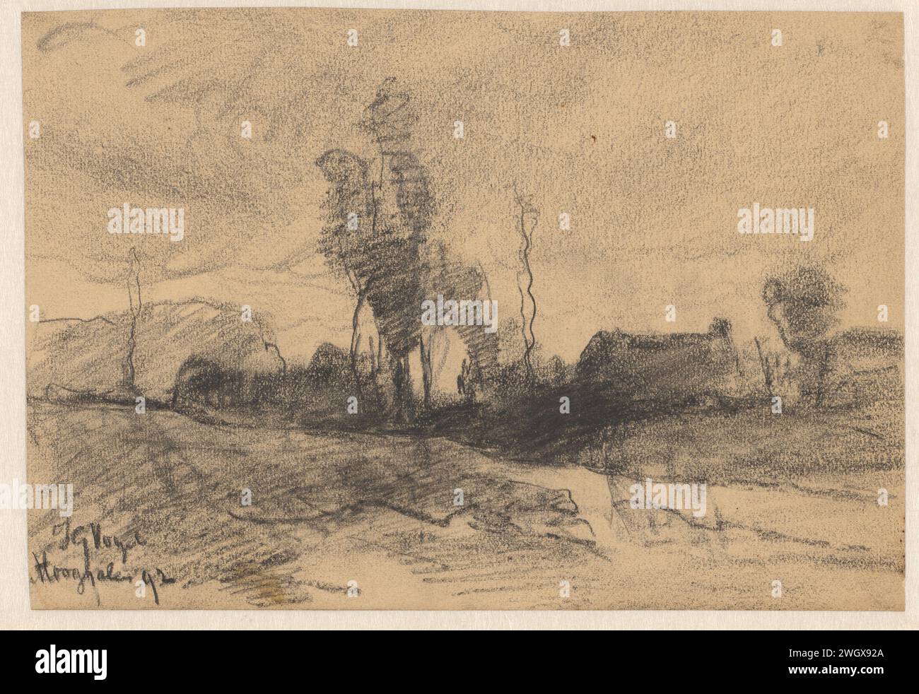 Landschaft in Hooghalen, Johannes Gijsbert Vogel, 1892 Zeichenpapier. Kreidefelder hoch Stockfoto