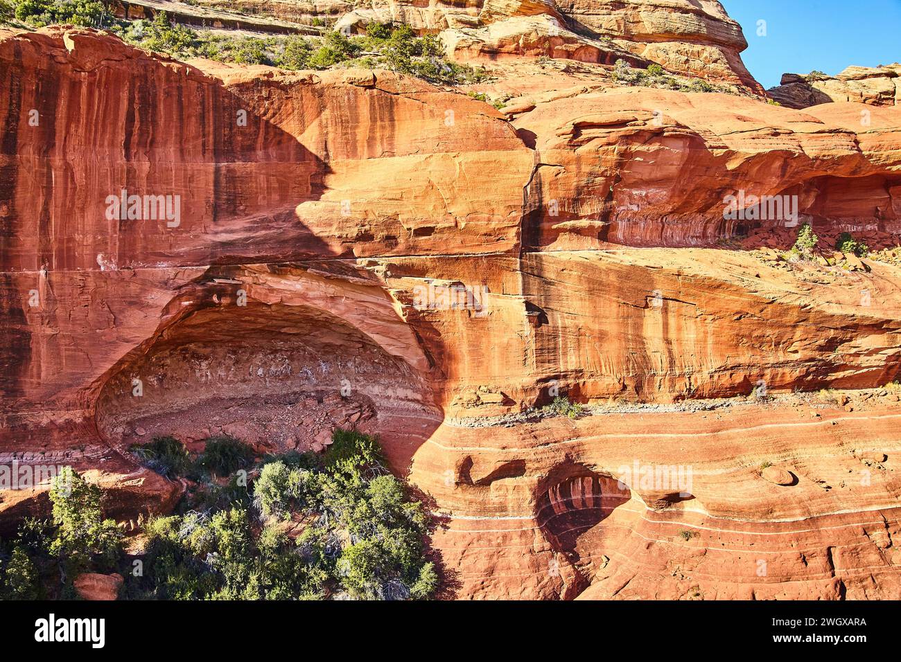 Blick aus der Vogelperspektive auf die Roten Sandsteinklippen in der Sedona-Wüstenlandschaft Stockfoto