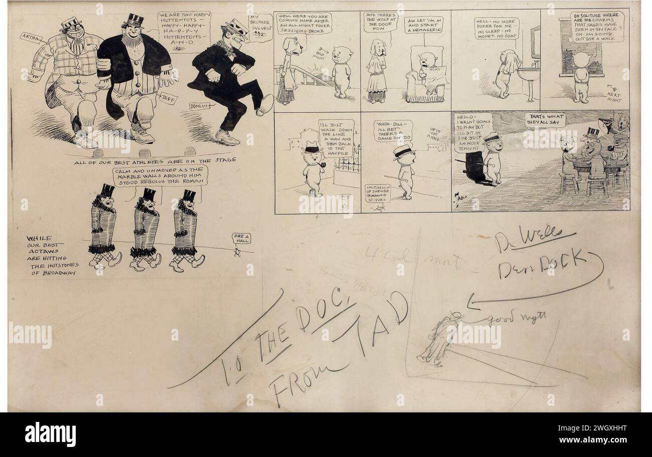 Athleten auf der Bühne UND pokerspielende Hunde (Dorgan). Stockfoto