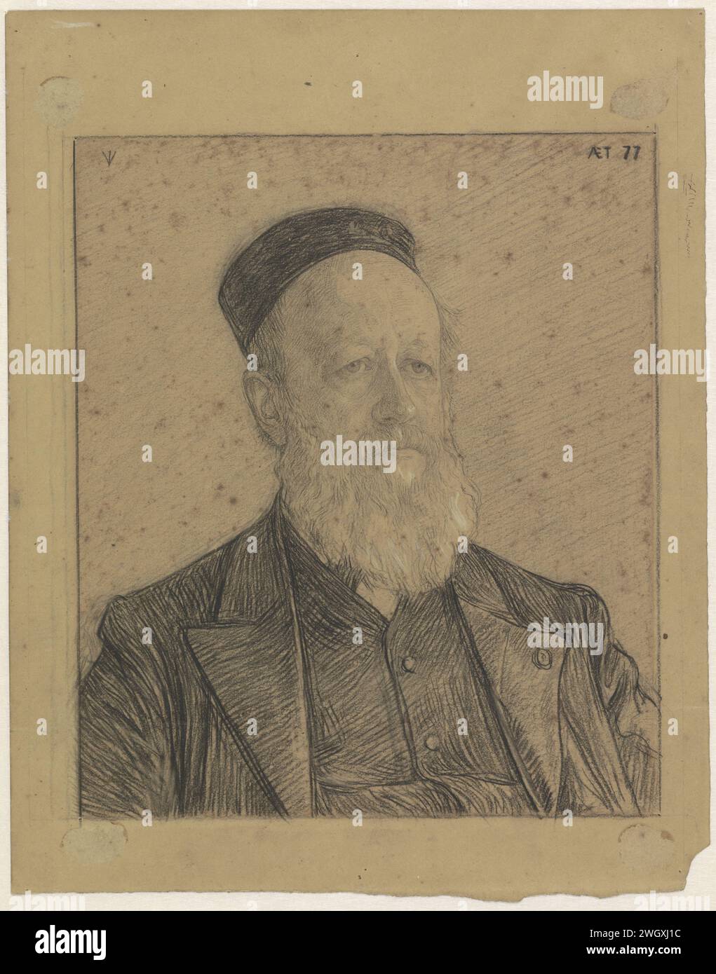Porträt von Pieter Johannes Veth, 77 Jahre alt, Jan Veth, 1874 - 1925 Zeichenpapier. Historische Personen aus Kreide Stockfoto