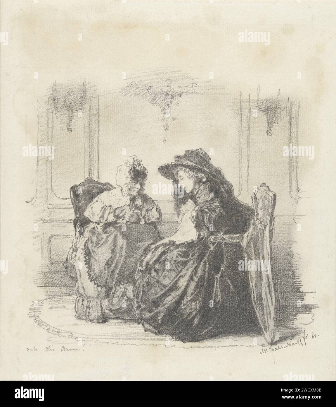 Zwei sitzende Frauen im Gespräch, Alexander Hugo Bakker Korff, 1881 Zeichenpapier. Bleistift Stockfoto