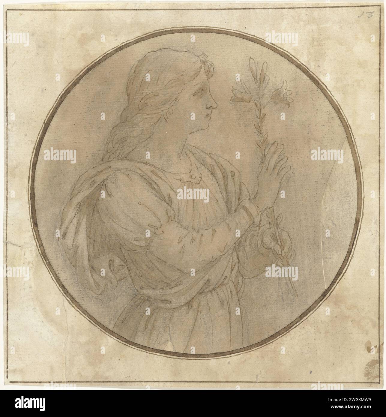 Angel der Verkündigung, Anonym, 1500–1600 Zeichnung Norditalienpapier. Tinte. Kreidestift / Pinsel die Verkündigung: Maria, normalerweise liest, wird vom Engel besucht (manchmal hört eine Frau das Gespräch) Stockfoto