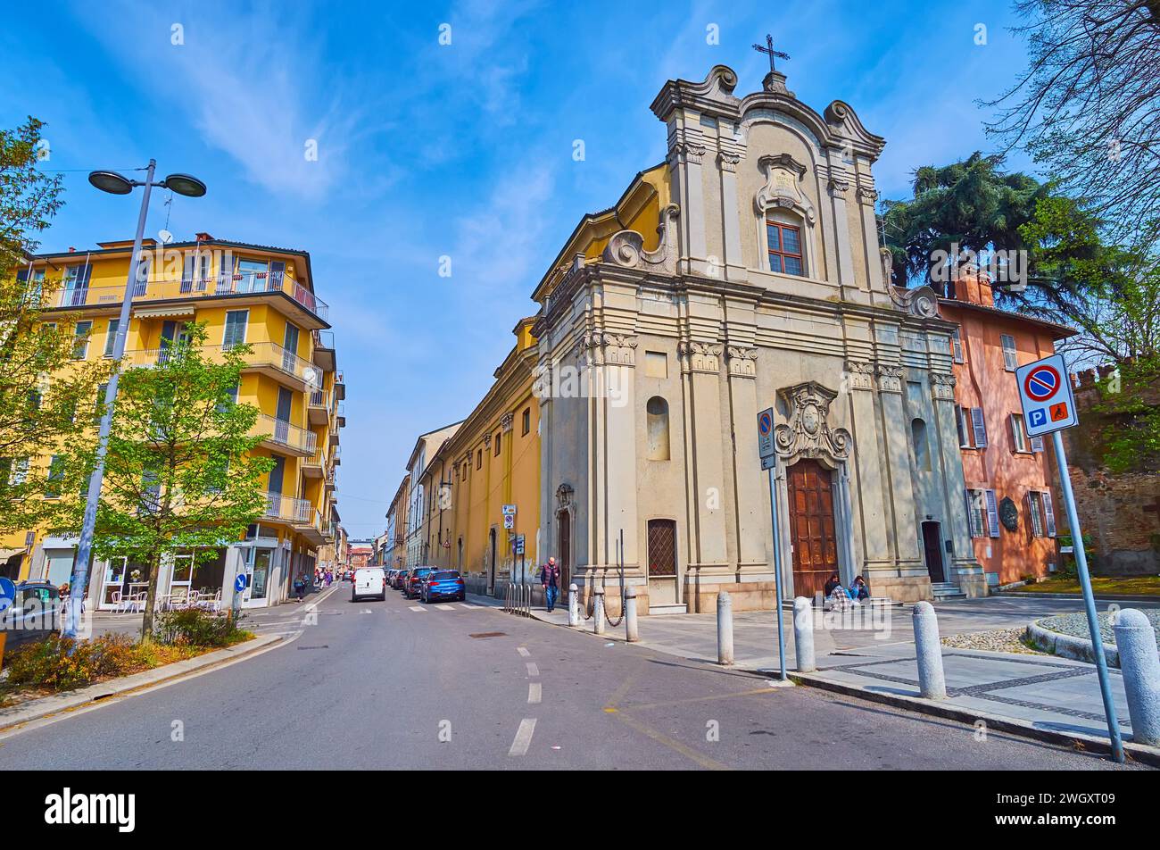 Die Fassade der Kirche Santa Maria delle Grazie, Piazza Zaninelli, Lodi, Italien Stockfoto