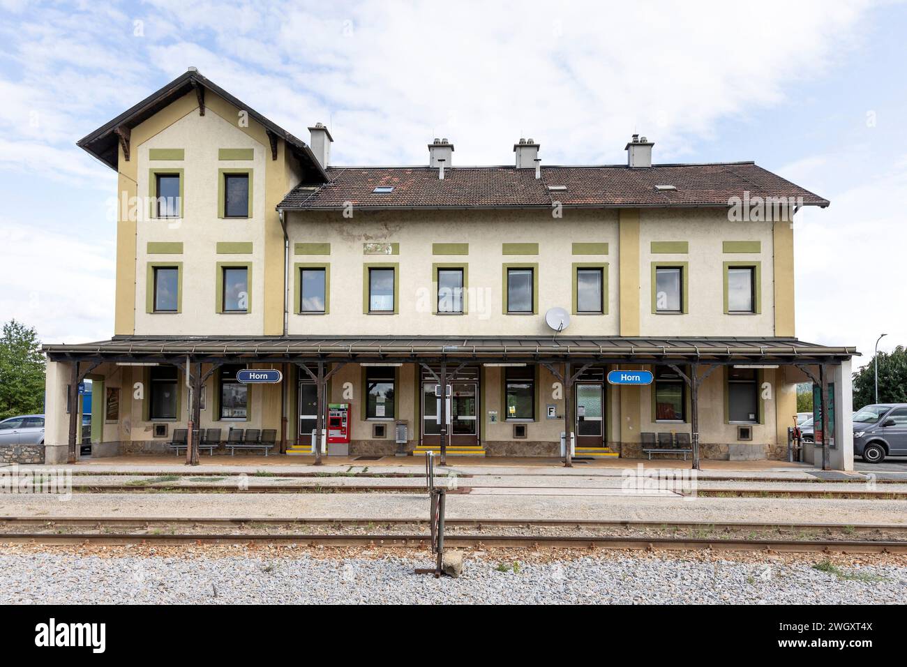 Bahnhof der Bezirkshauptstadt Horn NÖ, Österreich Stockfoto