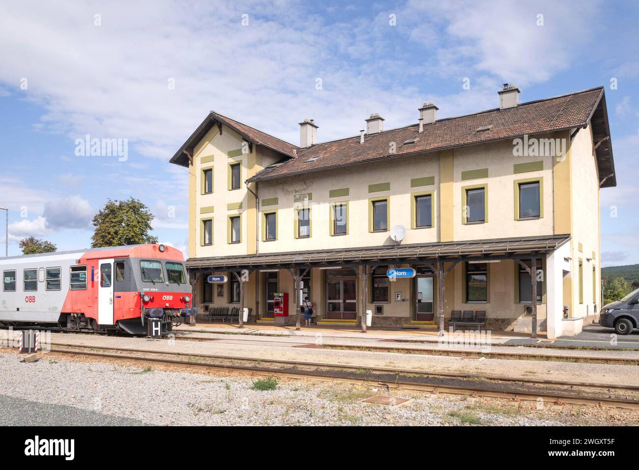 Bahnhof der Bezirkshauptstadt Horn NÖ, Österreich Stockfoto