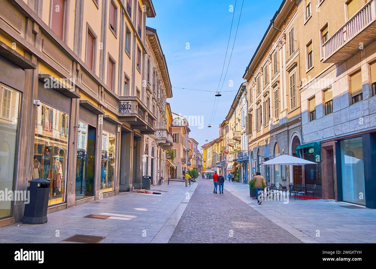 Historisches Corso Campi mit Geschäften und Restaurants, Cremona, Italien Stockfoto