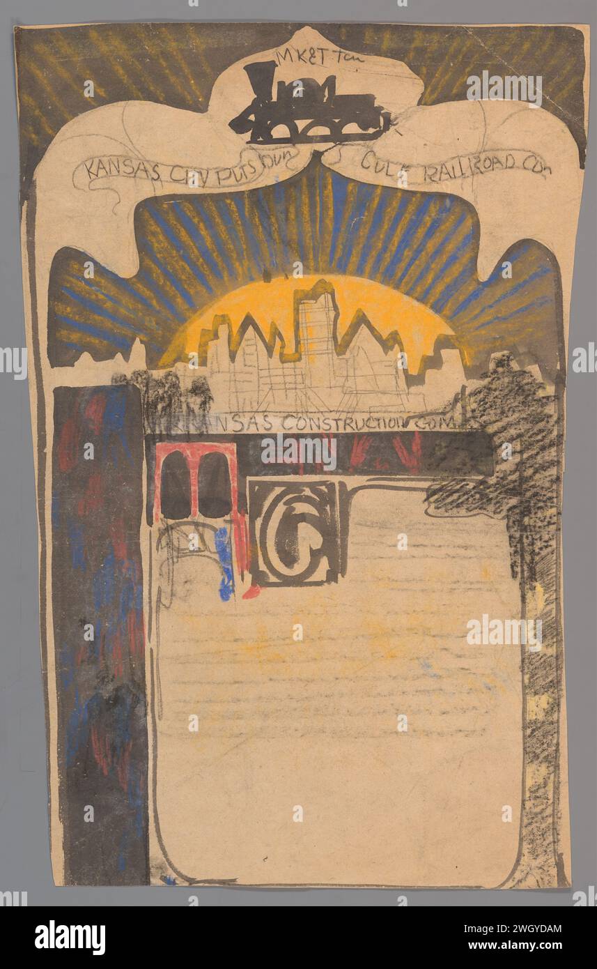 Design for a share of the Arkansas Construction Company, Carel Adolph Lion Cachet, 1874–1945 Zeichenpapier. Kreidepinsel IOU (= ich schulde dir was), Bindung. Namen von Organisationen, Unternehmen, Gewerkschaften usw. Stockfoto