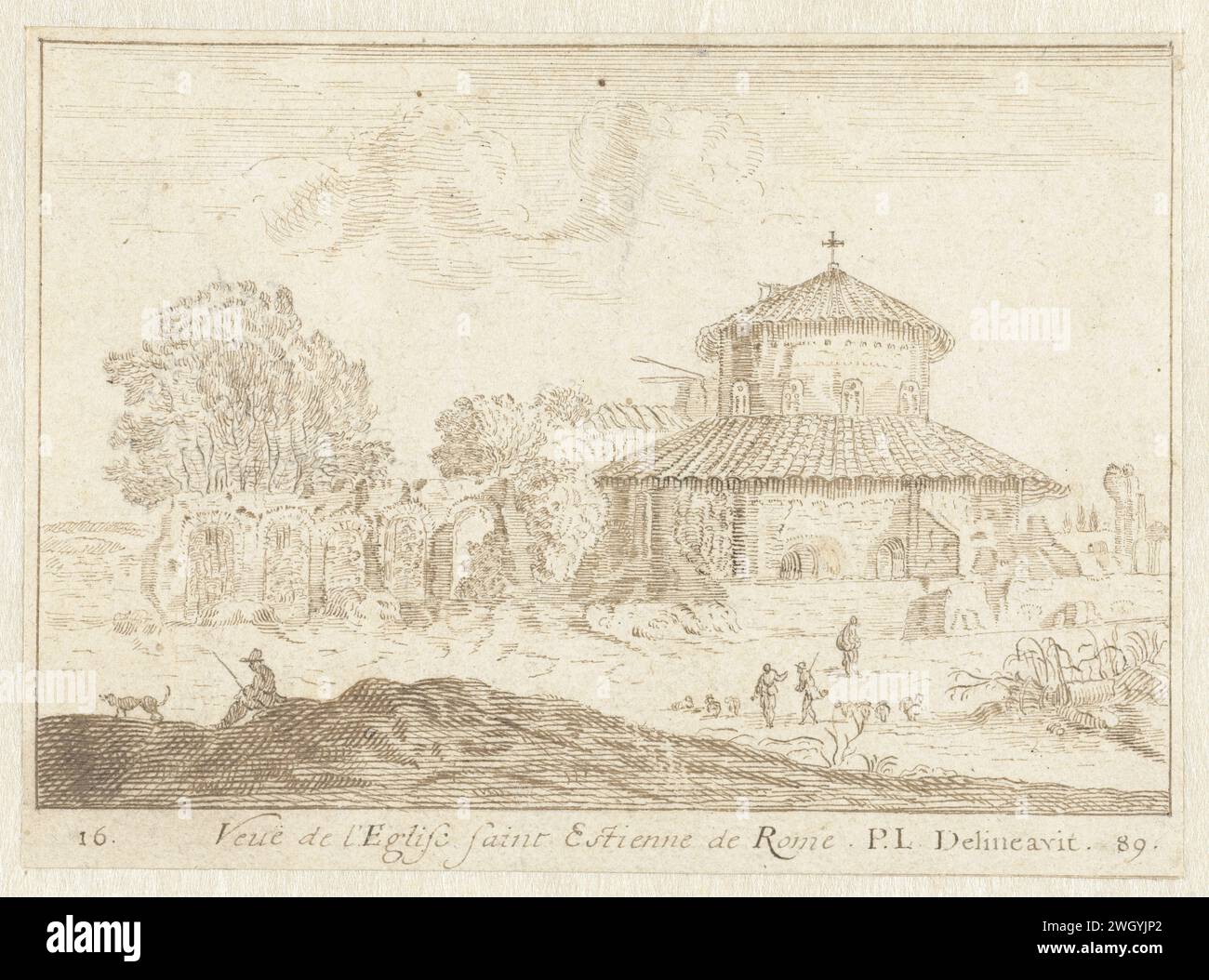 Santo Stefano Rotondo in Rom, Monogrammist pl (Zeichner), 1689 Zeichenpapier. Tintenstift Kirche (außen) Santo Stefano Rotondo. Rom Stockfoto