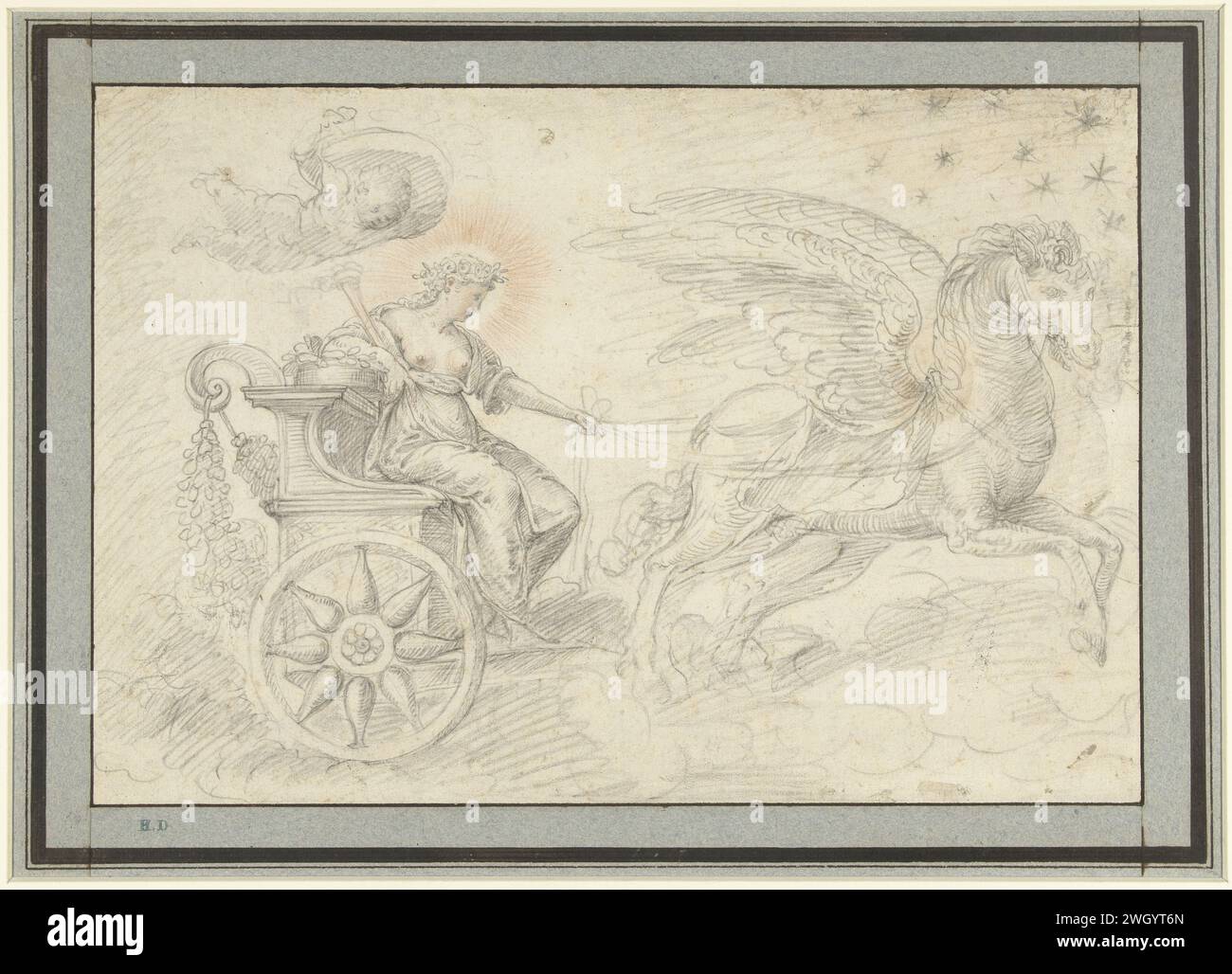 Selene führte ihr Auto durch den Luftraum, Bernardino Poccetti (zugeschrieben), 1558–1612 Zeichenpapier. Kreide Stockfoto