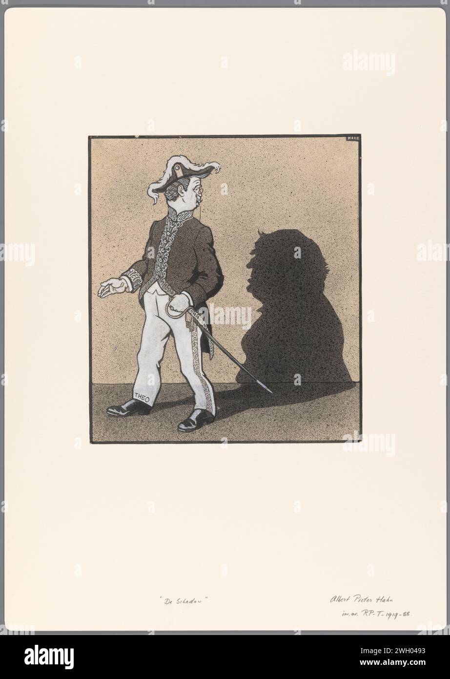 Entwurf für einen politischen Zeichentrickfilm: De Shaduw, Albert Hahn (I), 1887–1919 Zeichnung Entwurf für einen Druck. Papier. Deckfarbe. Tinte. Kreidestift / Pinsel politische Karikaturen und Satiren. Karikaturen (menschliche Typen) Stockfoto