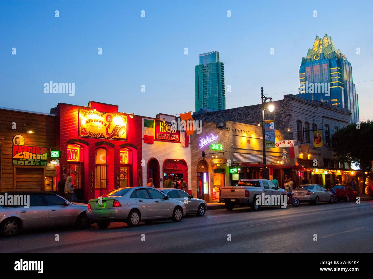 6th Street Historic District - Live-Unterhaltung und Live-Musik - im US National Register of Historic Places - Austin, Texas Stockfoto