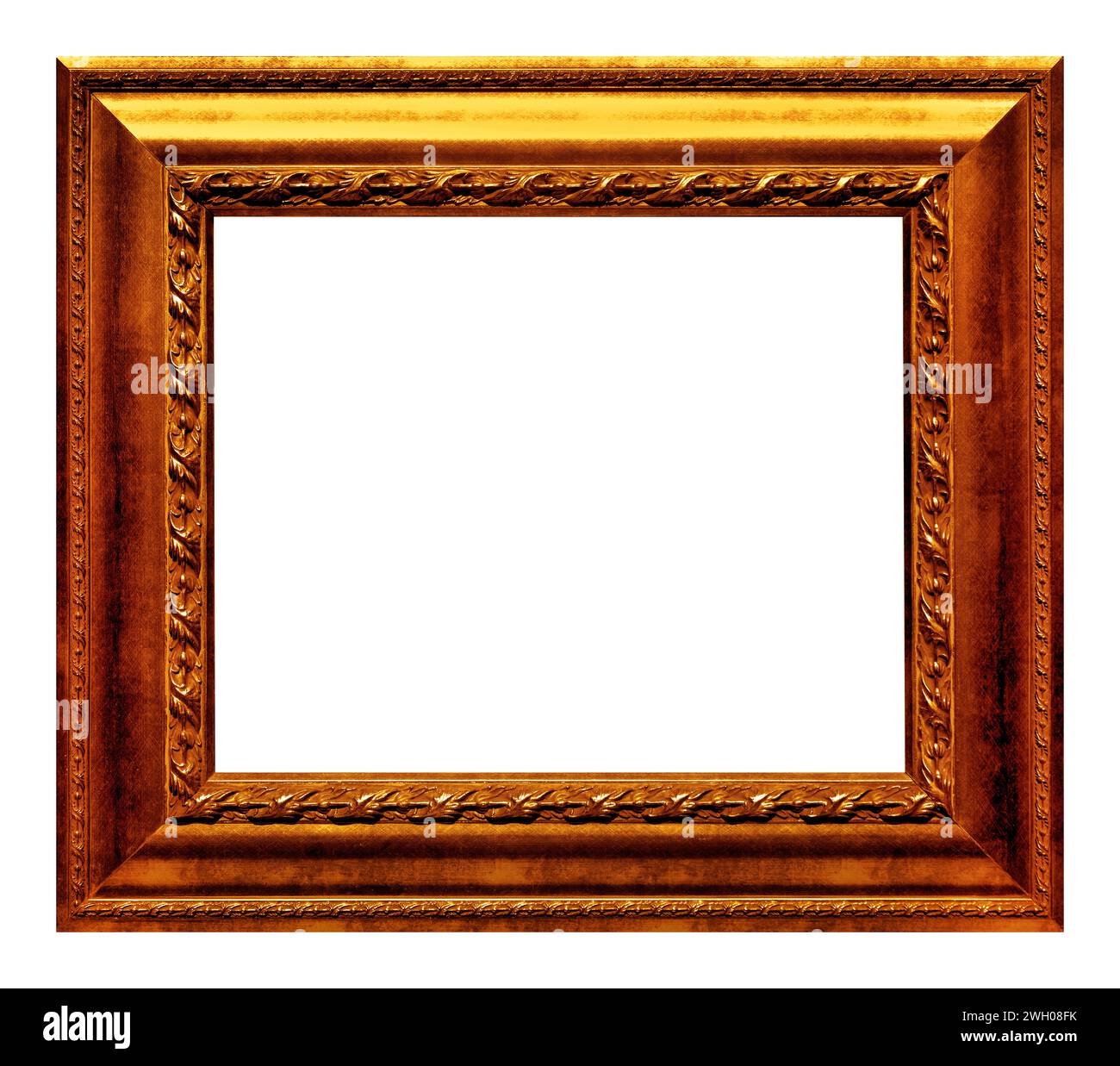 Antikes Goldrahmen isoliert auf dem weißen Hintergrund. Stockfoto