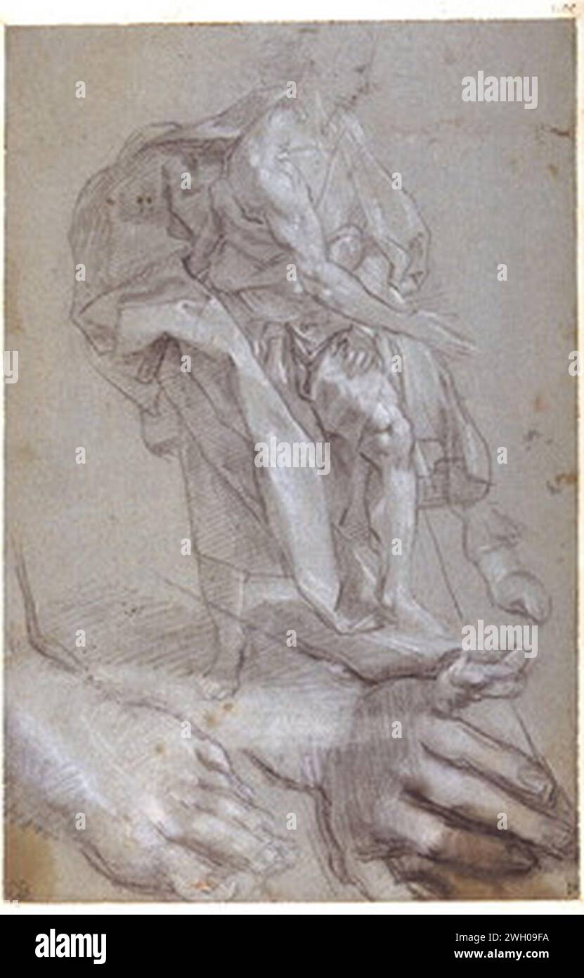 Barocci - Männliche Figur, Detailstudien von Hand und Fuß, obj02020498. Stockfoto