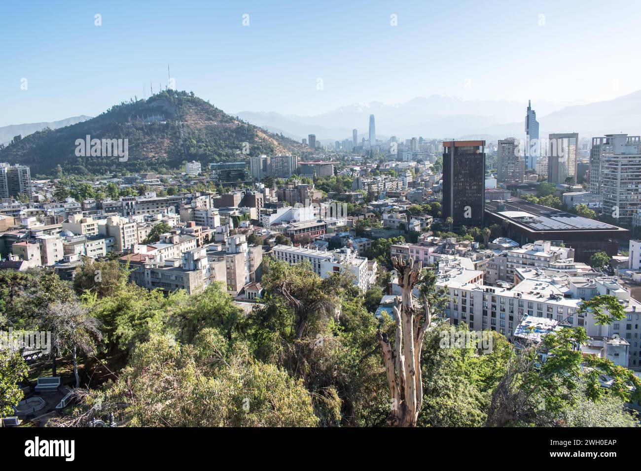 Atemberaubende Aussicht vom Santa Lucia Hill in Santiago, Chile Stockfoto