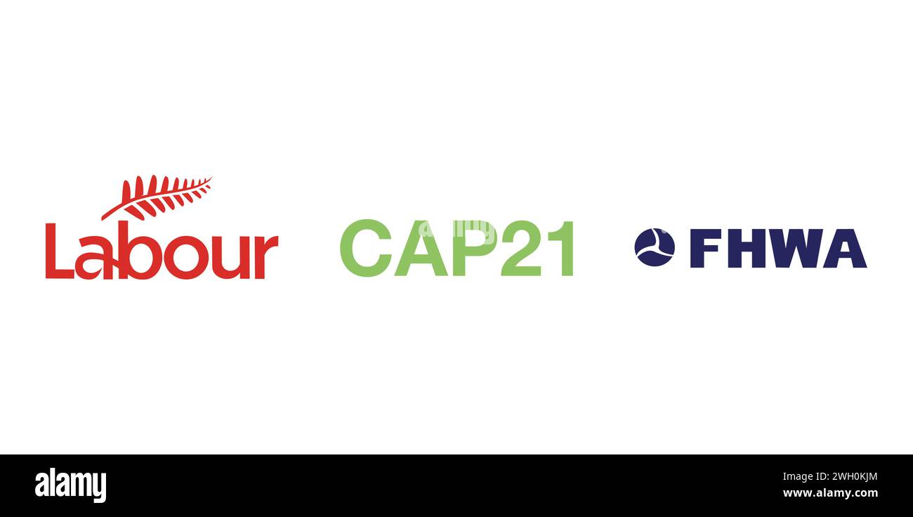 New Zealand Labour, FHWA, französische Partei CAP 21. Markenemblem der Redaktion. Stock Vektor