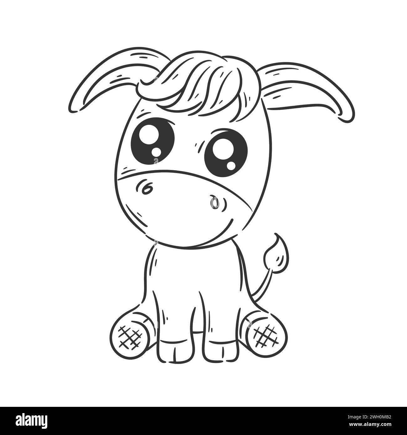 Der süße Esel sitzt Cartoon Vektor zum Färben Stock Vektor