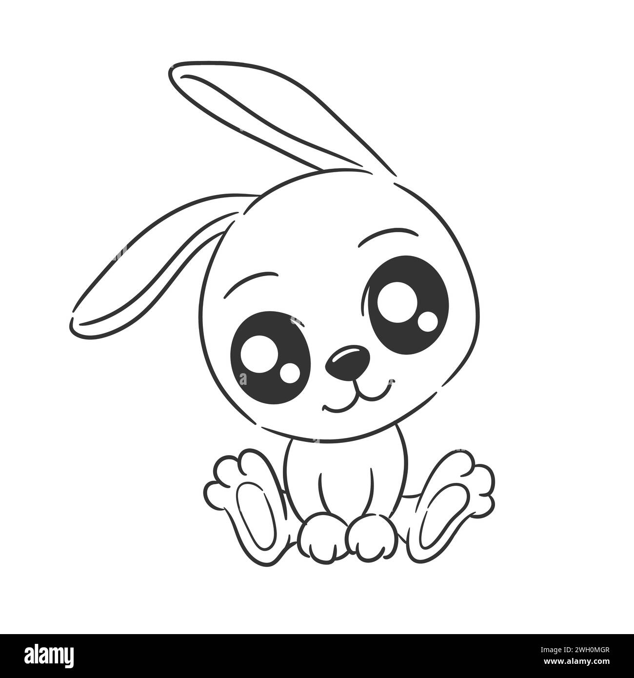 Niedliches Kaninchen ist sitzender Karikaturvektor zum Färben Stock Vektor