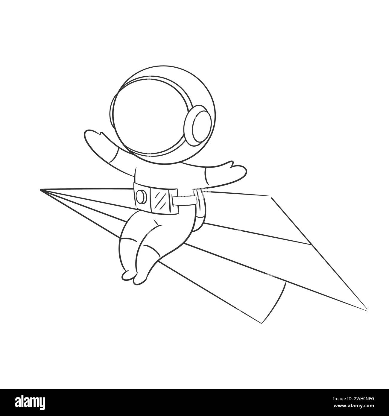Der Astronaut sitzt in einem Papierflugzeug zum Färben Stock Vektor