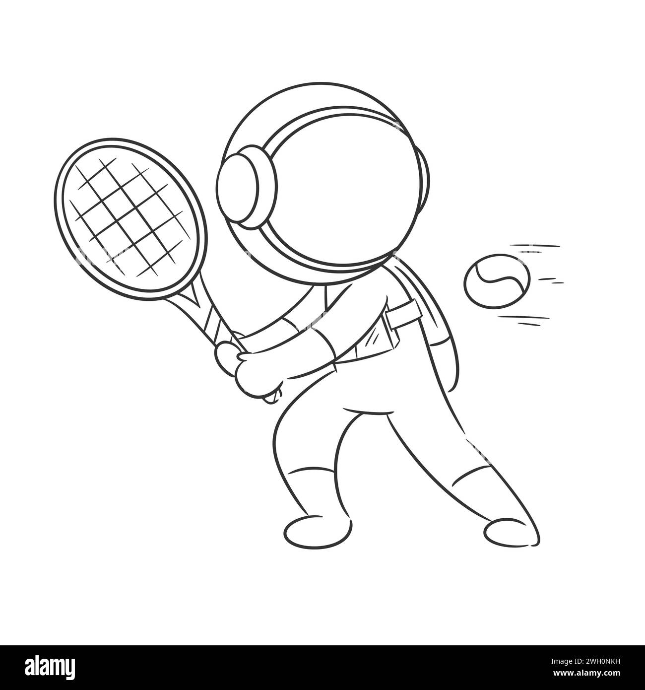 Astronauten sind begeistert, Tennis zum Färben zu spielen Stock Vektor