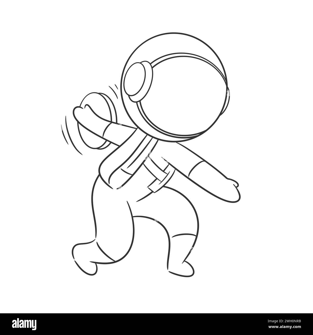 Astronaut spielt Diskuswurf mit Leidenschaft für das Färben Stock Vektor