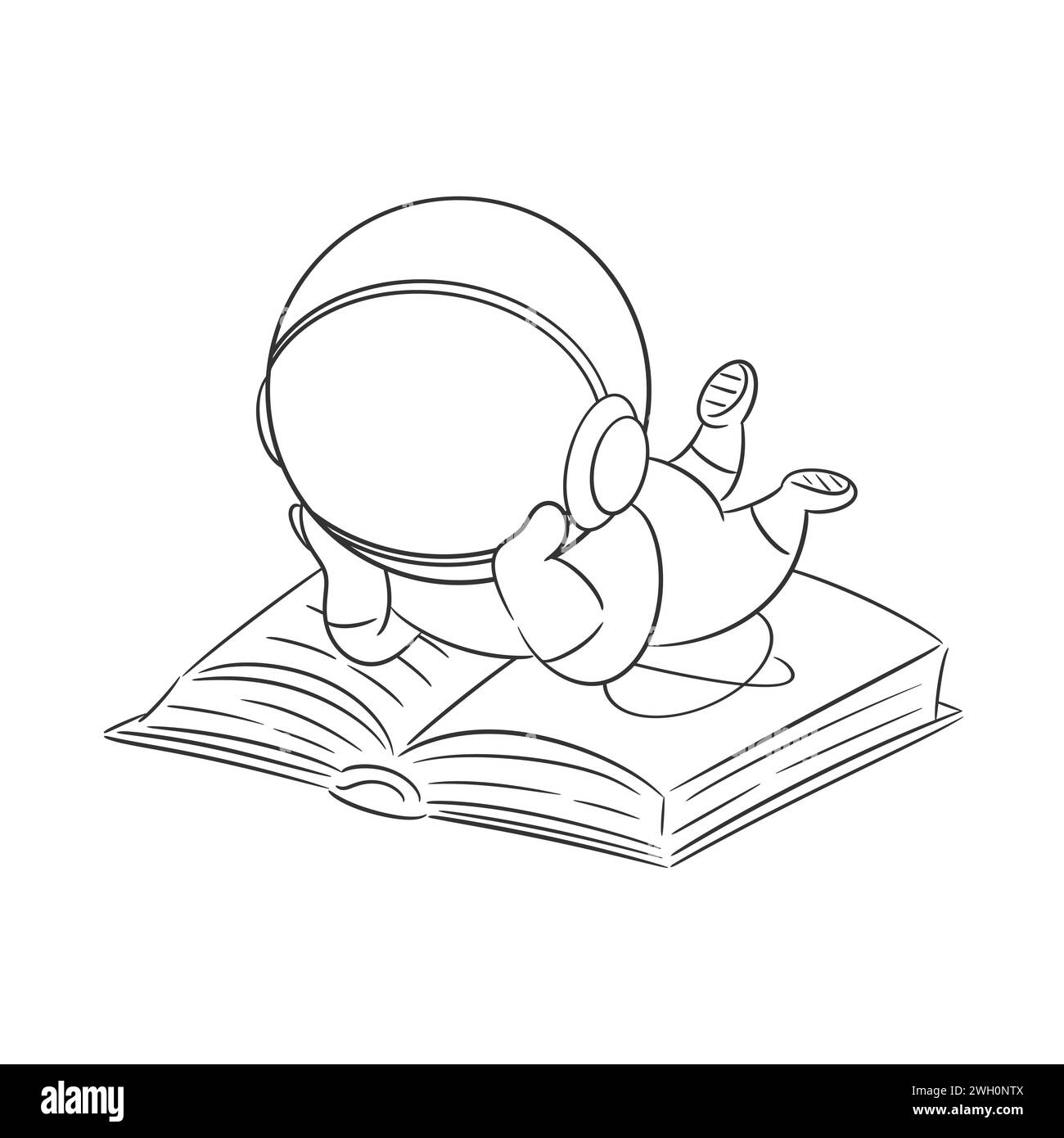 Der Astronaut entspannt sich, während er ein Buch zum Ausmalen liest Stock Vektor