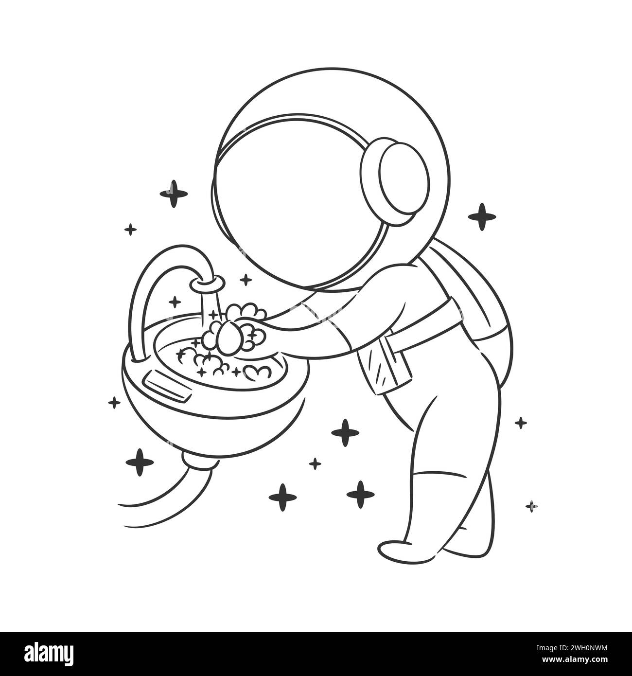 Astronaut wäscht sich die Hände im Waschbecken zum Färben Stock Vektor Astronaut wäscht sich die Hände im Waschbecken zum Färben Stock Vektor