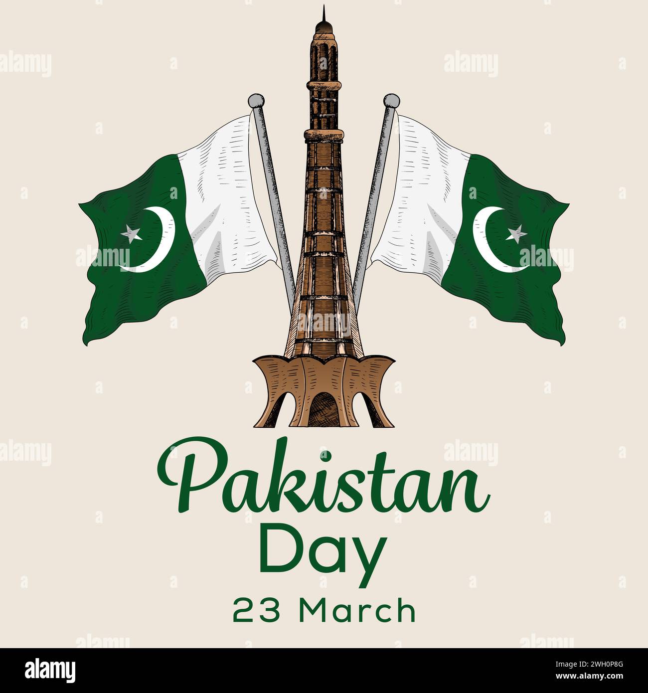 Pakistan Day Illustration in Hand gezeichneter Stil Design Vektor Stock Vektor